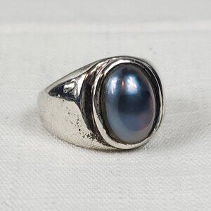 Beautiful Silver 925 Blue Pearl Large Oval Statement Ring Sz 21mm US 10
